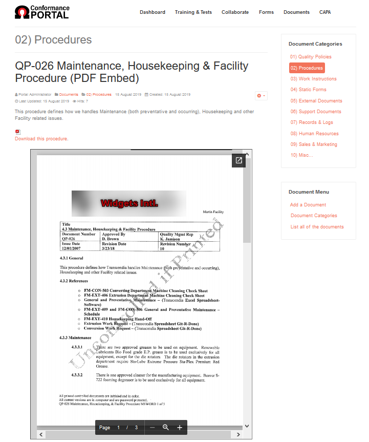 document display in portal